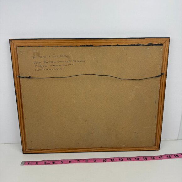 Vtg Wall Framed Needlepoint Art Work Craft Completed Church Building Tree Sky - Picture 6 of 11